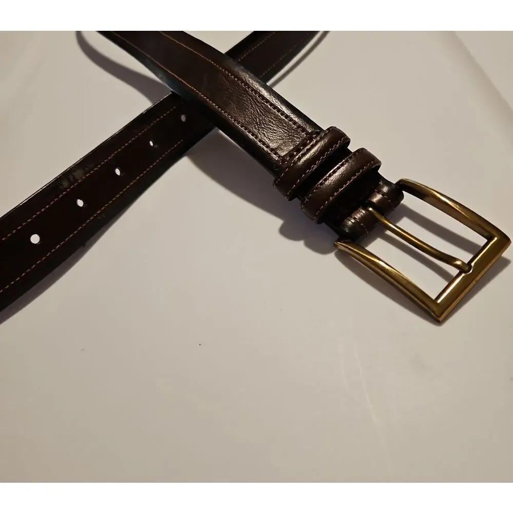 Men's Brown Leather Belt with Gold Buckle Waist 40